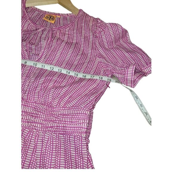 Tory Burch Ruth Wild Orchard Blouse Short Sleeve Top Pink Fuchsia 10 - Picture 13 of 14
